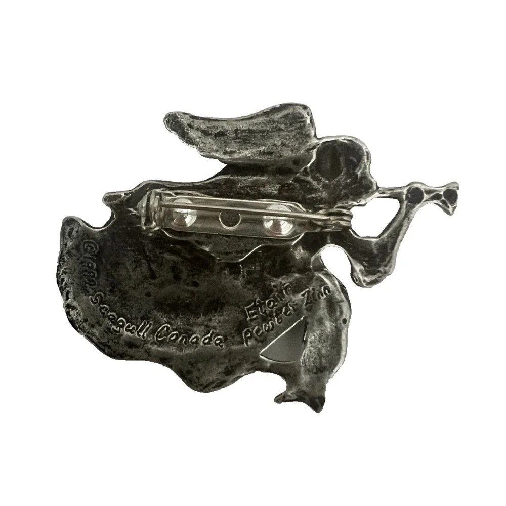 1992 Canada Seagull Handmade Pewter Angel w/ Trumpet Brooch Pin w/ Orignal Box